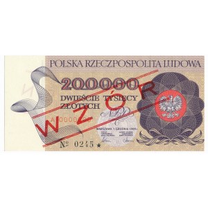 200.000 złotych 1989 WZÓR A 0000000 No.0245 - rzadszy