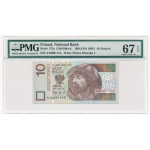 10 złotych 1994 -AA- 0001113- PMG 67 EPQ - niski numer