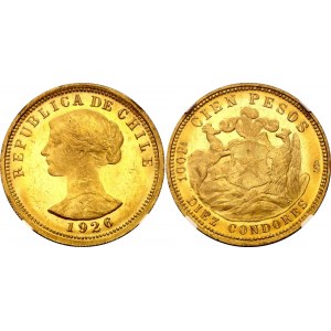 Chile 100 Pesos 1926 So NGC MS64+