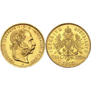 Austria 8 Florin / 20 Francs 1892 Restrike