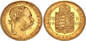 Hungary 20 Francs / 8 Forint 1891 KB