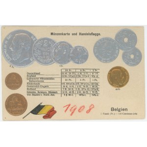 Belgium Post Card Coins of Belgium 1908 (ND)