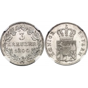 German States Bavaria 3 Kreuzer 1844 NGC MS66