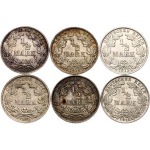 Germany - Empire 6 x 1/2 Mark 1905 - 1916