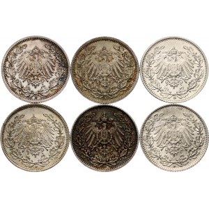 Germany - Empire 6 x 1/2 Mark 1905 - 1916