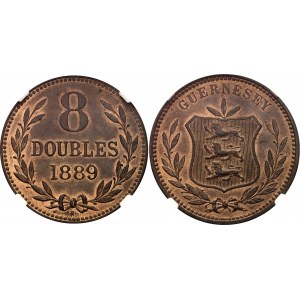 Guernsey 8 Doubles 1889 H NGC MS64 RB
