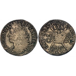 Ireland 1/2 Crown / 30 Pence 1690 Apr Gun Money Large Coinage