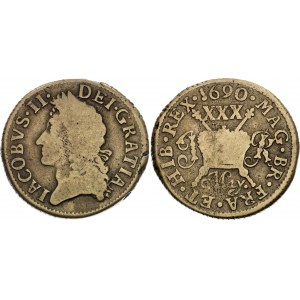 Ireland 1/2 Crown / 30 Pence 1690 May Gun Money Small Coinage