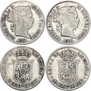 Spain 2 x 40 Centimos de Escudo 1865 - 1866