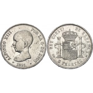 Spain 5 Pesetas 1891 (*91) PGM