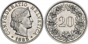 Switzerland 20 Rappen 1885 B