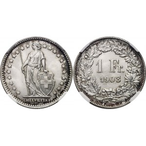 Switzerland 1 Franc 1908 B NGC MS64+
