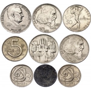 Czechoslovakia Lot of 9 Coins 1942 - 1969