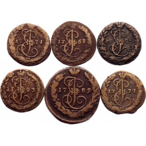 Russia Lot of 6 Coins 1767 - 1795