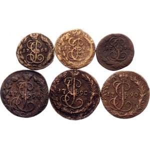Russia Lot of 6 Coins 1768 - 1794
