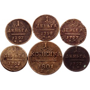 Russia Lot of 6 Coins 1797 - 1801