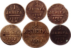 Russia Lot of 6 Coins 1797 - 1801