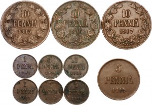 Russia - Finland Lot of 10 Coins 1899 - 1917