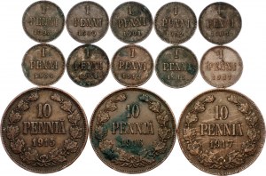 Russia - Finland Lot of 13 Coins 1900 - 1917