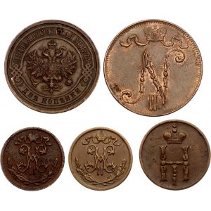Russia Lot of 5 Coins 1852 - 1917