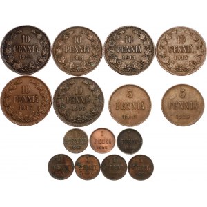 Russia - Finland Lot of 15 Coins 1867 - 1917