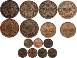 Russia - Finland Lot of 15 Coins 1867 - 1917
