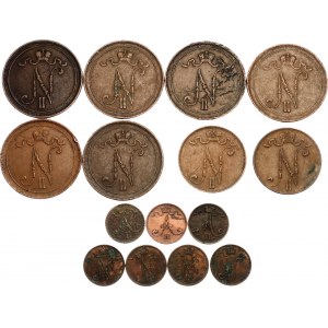 Russia - Finland Lot of 15 Coins 1867 - 1917