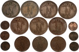 Russia - Finland Lot of 16 Coins 1875 - 1917