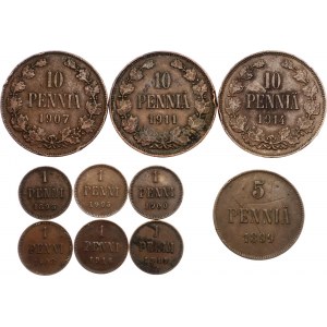 Russia - Finland Lot of 10 Coins 1893 - 1917