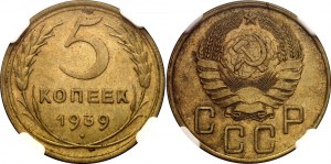 Russia - USSR 5 Kopeks 1939 NGC MS62