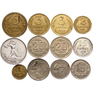 Russia - USSR Lot of 12 Coins 1924 - 1941