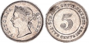 Straits Settlements 5 Cents 1887