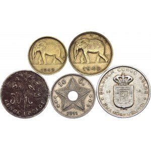 Belgian Congo Lot of 5 Coins 1911 - 1958