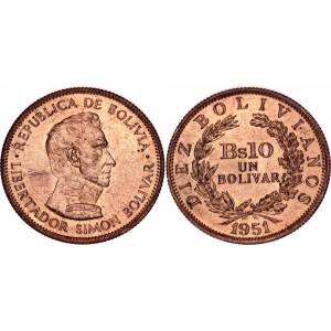 Bolivia 10 Bolivianos / 1 Bolivar 1951