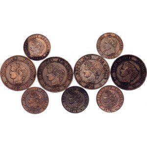 France Lot of 9 Coins 1862 -1890