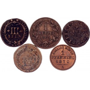 German States Lot of 5 Coins 1733 -1869