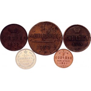 Russia Lot of 5 Coins 1796 -1915