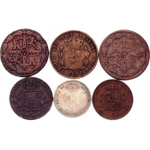 Spain Lot of 6 Coins 1778 -1878