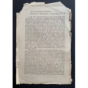 [MICKIEWICZ] Do Pana Stanisława Michalskiego, Kierownika IV Departamentu w Ministerstwie WR i OP. Lwów [1927]