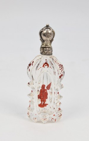 Fragrance flacon with motif of a man with an umbrella and a vine