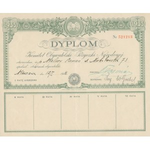 Dyplom przyznany przez Komitet Obywatelski Pożyczki Narodowej [1934](ładny stan)