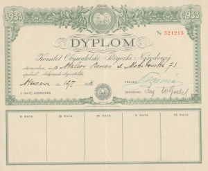 Dyplom przyznany przez Komitet Obywatelski Pożyczki Narodowej [1934](ładny stan)