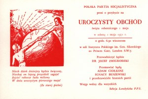 Invitation from the Polish Socialist Party to the May 1 celebration [London 1971].