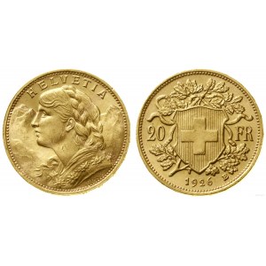 Švajčiarsko, 20 frankov, 1926 B, Bern