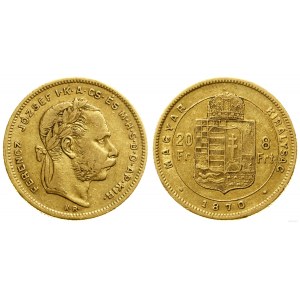 Maďarsko, 20 frankov = 8 forintov, 1870 KB, Kremnica