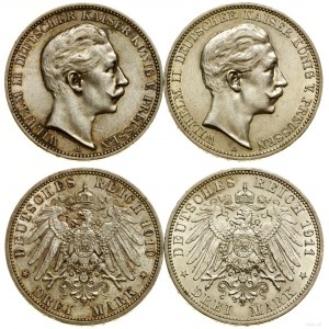 Niemcy, zestaw: 2 x 3 marki, 1910 A, 1911 A, Berlin
