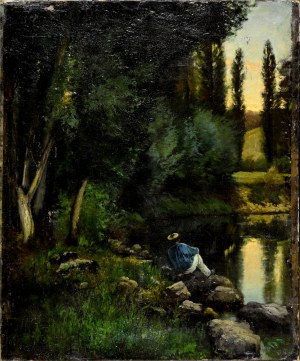 Aleksander de GĄSSOWSKI (1835-1900), Man resting by the river