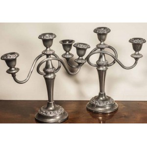 Unknown European manufacturer, 19th/20th century, Pair of silver-plated candelabra, circa 1900.