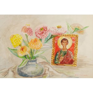 Maja BEREZOWSKA (1898-1978), Martwa natura z kwiatami i ikoną