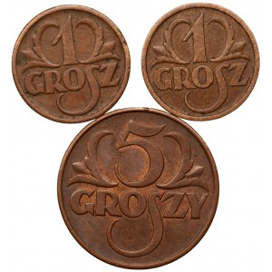 Zestaw 4 sztuk (1, 2 oraz 5 groszy) 1937 - 1938